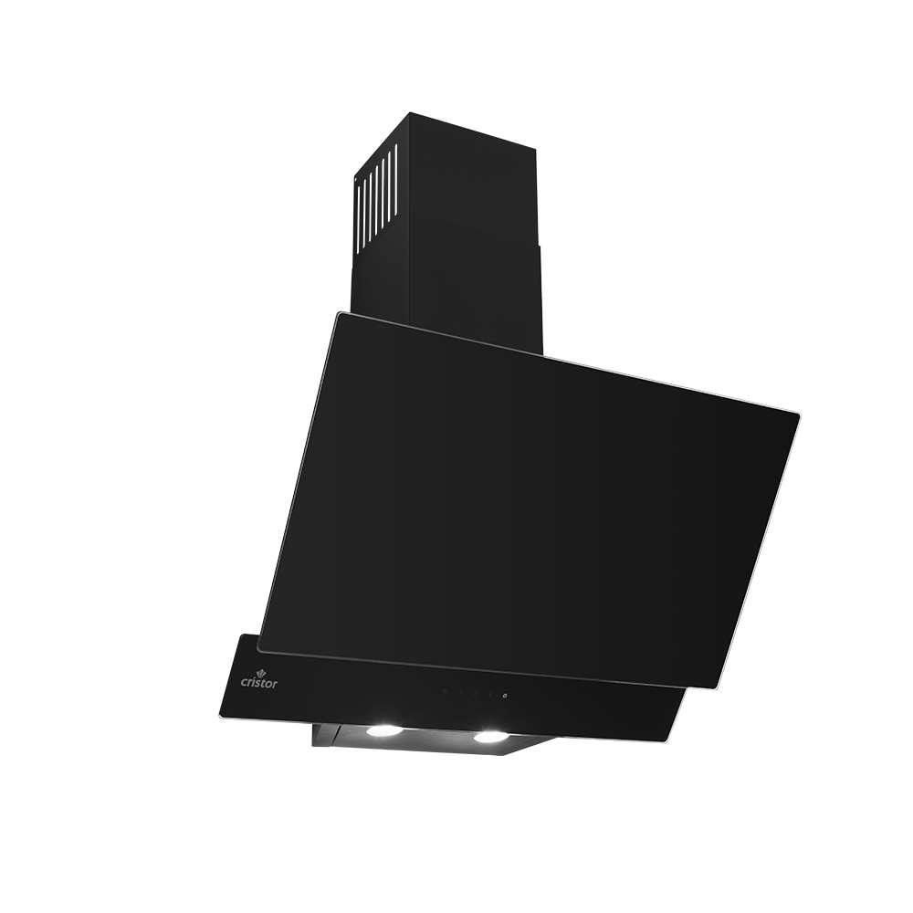 Hotte Décorative CRISTOR FABIOLA2 – 60 Cm – Filtres à charbon – 500 m3/h – Tactile – Glass Noir